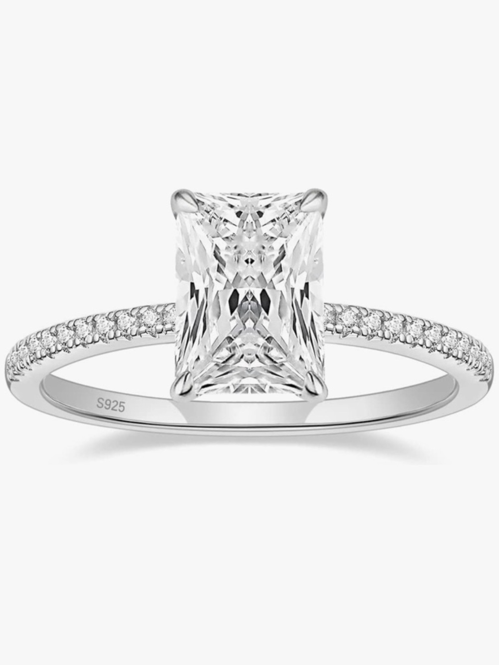 Classic White Emerald-Cut Solitaire Ring - Sterling Silver Size 4.5
